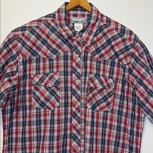 WRANGLER Western Short Sleeve Plaid Shirt Pearl Snap Buttons Men’s XL Rancher